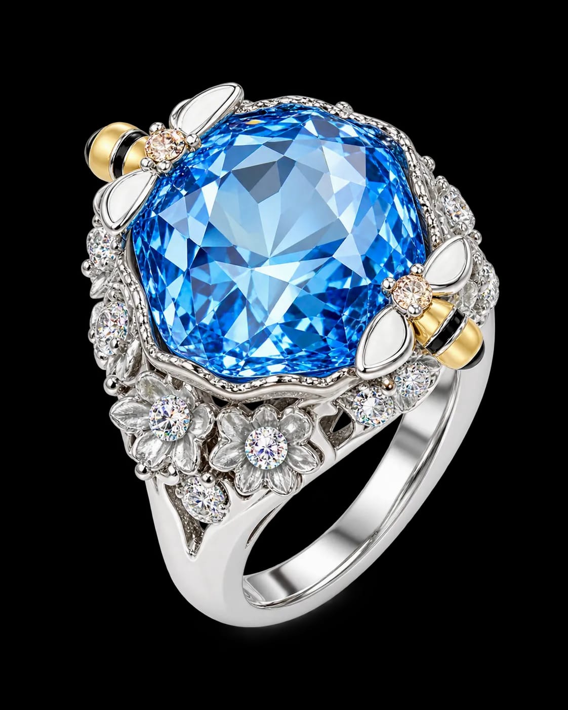 Aquella Blue Cushion Stone Statement Ring