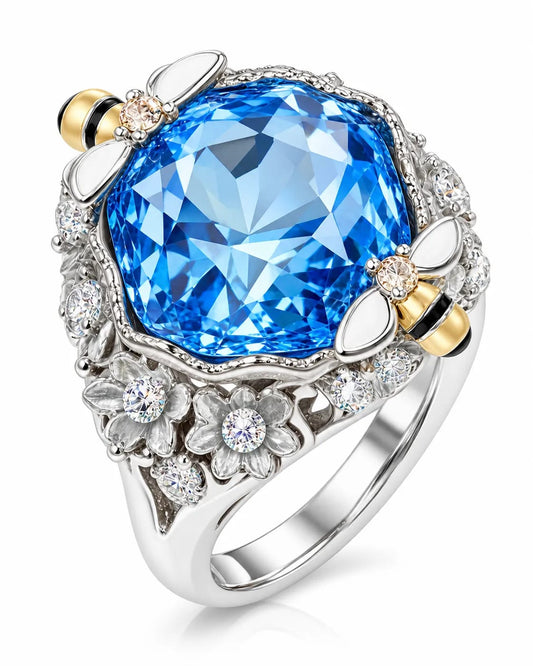 Aquella Blue Cushion Stone Statement Ring