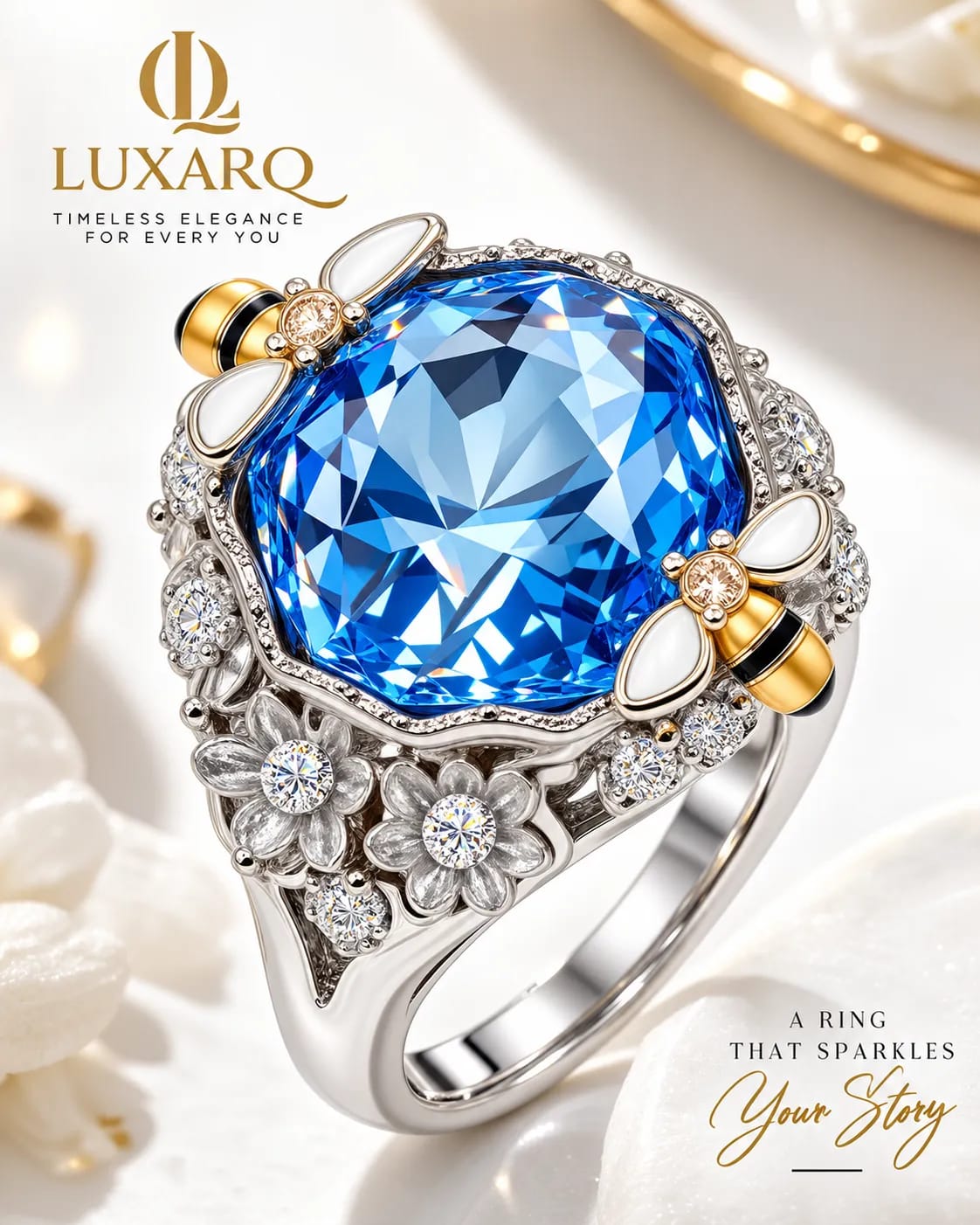 Aquella Blue Cushion Stone Statement Ring