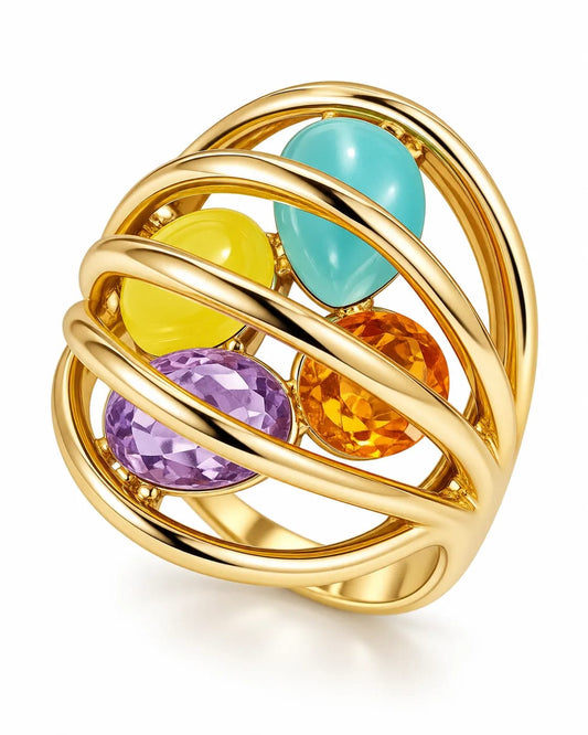 Prismora Multicolour CZ Statement Ring