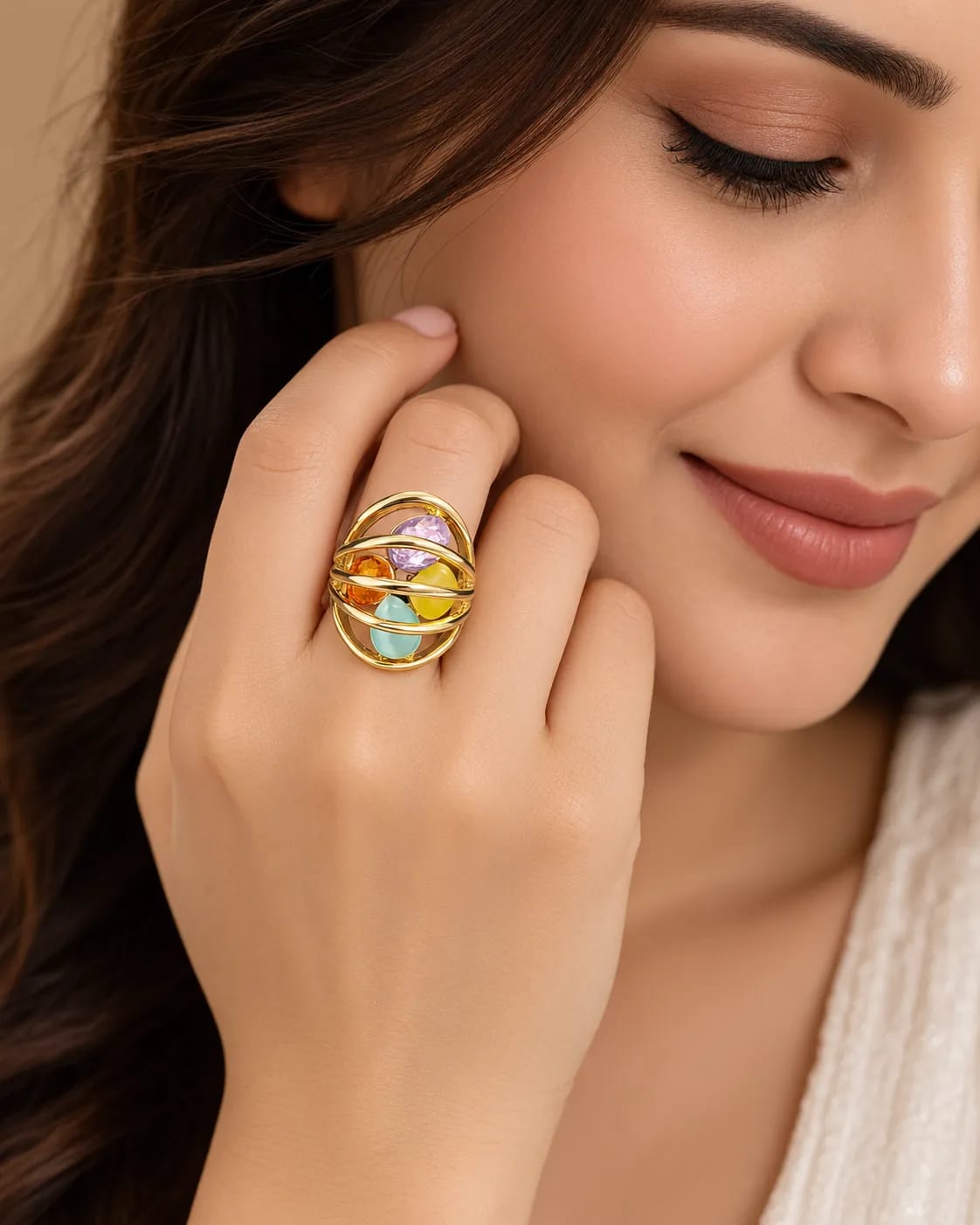 Prismora Multicolour CZ Statement Ring