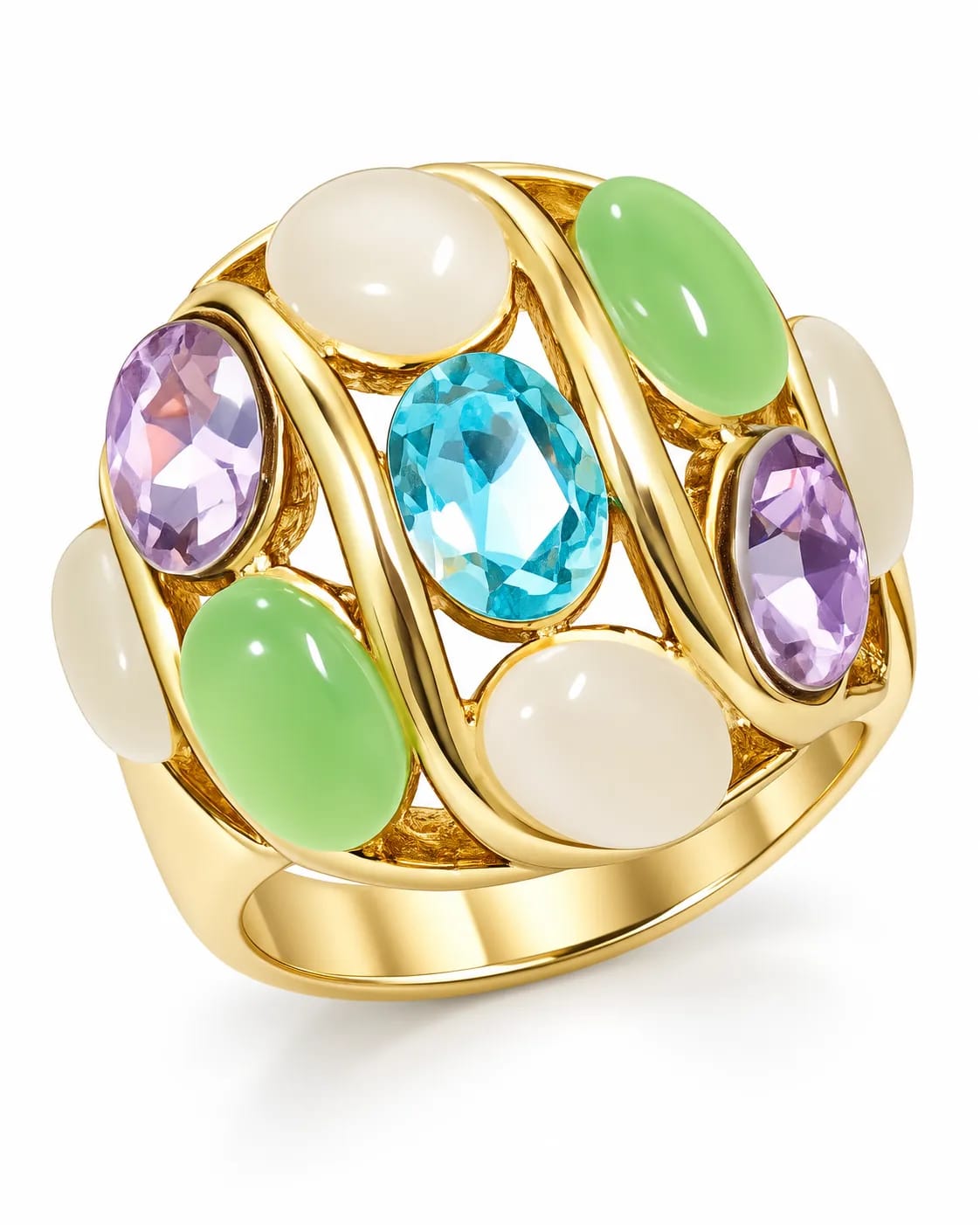 Olivara Multicolour Oval Stone Statement Ring