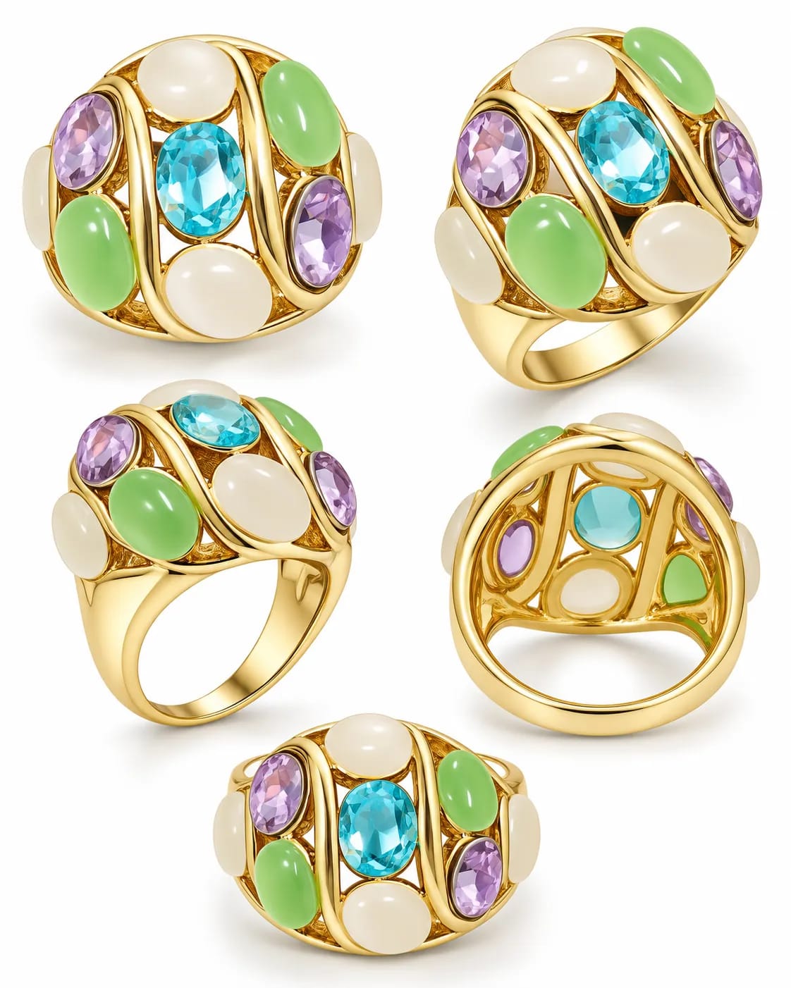 Olivara Multicolour Oval Stone Statement Ring