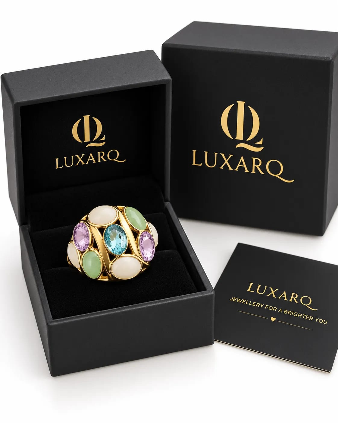Olivara Multicolour Oval Stone Statement Ring