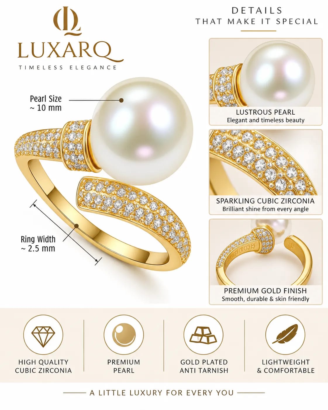Pearlora Gold-Tone Pearl Statement Ring