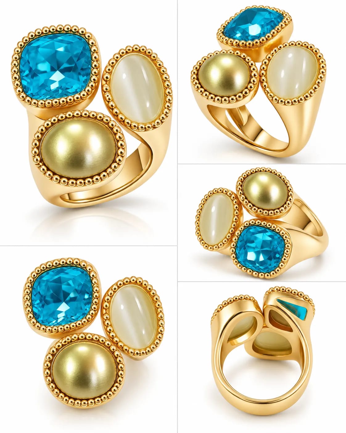 Aurelia Blue Triple Stone Statement Ring