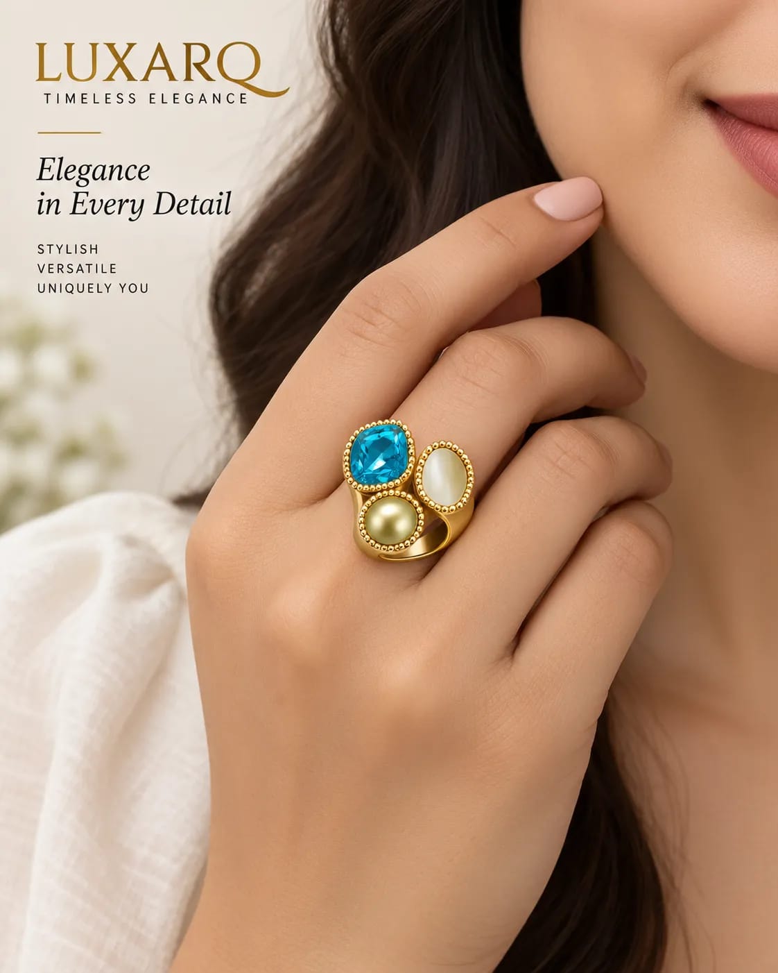 Aurelia Blue Triple Stone Statement Ring