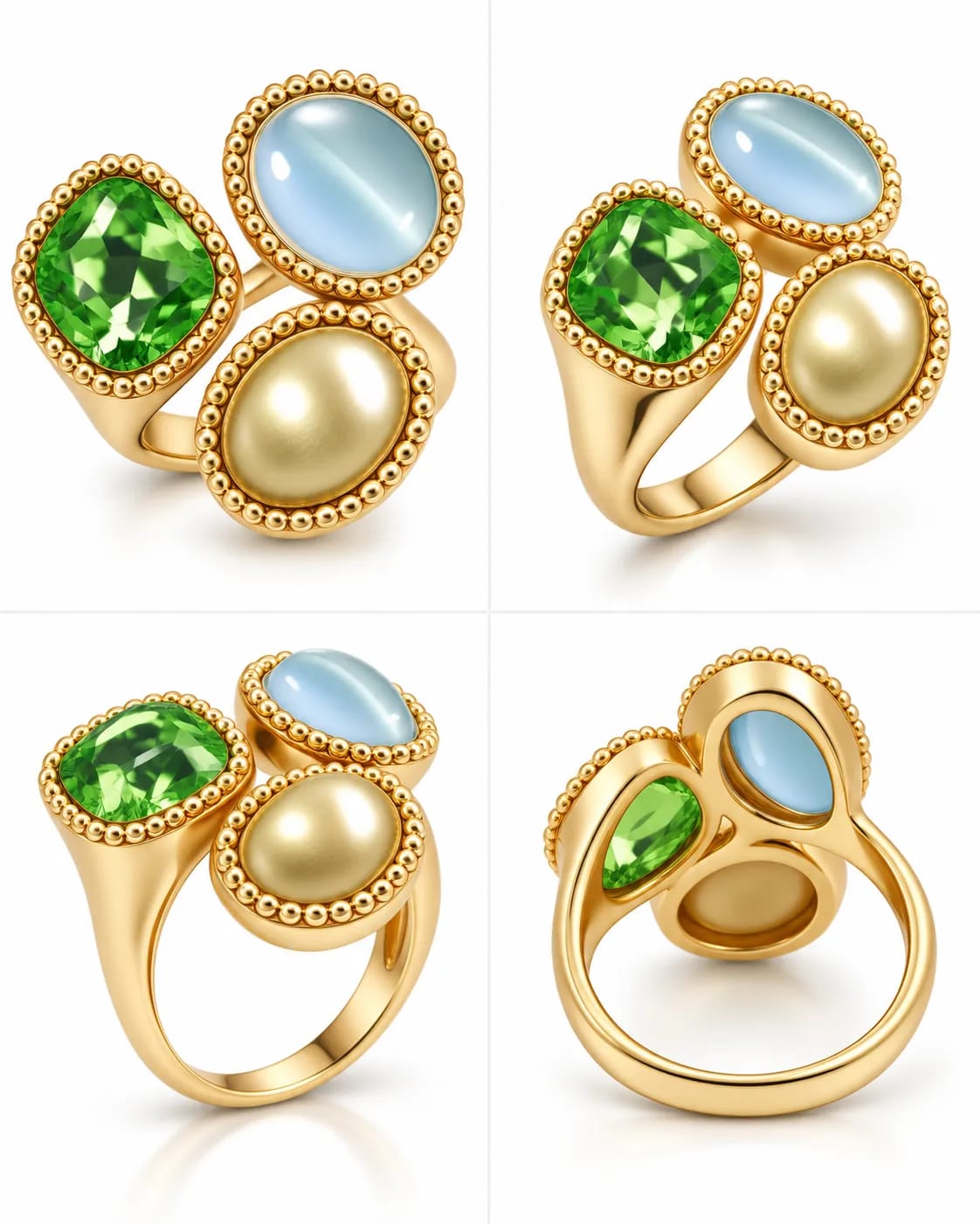 Trivella Green Blue Triple Stone Statement Ring