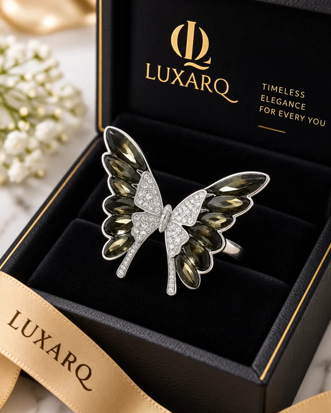 Noelle Smoky Butterfly CZ Statement Ring