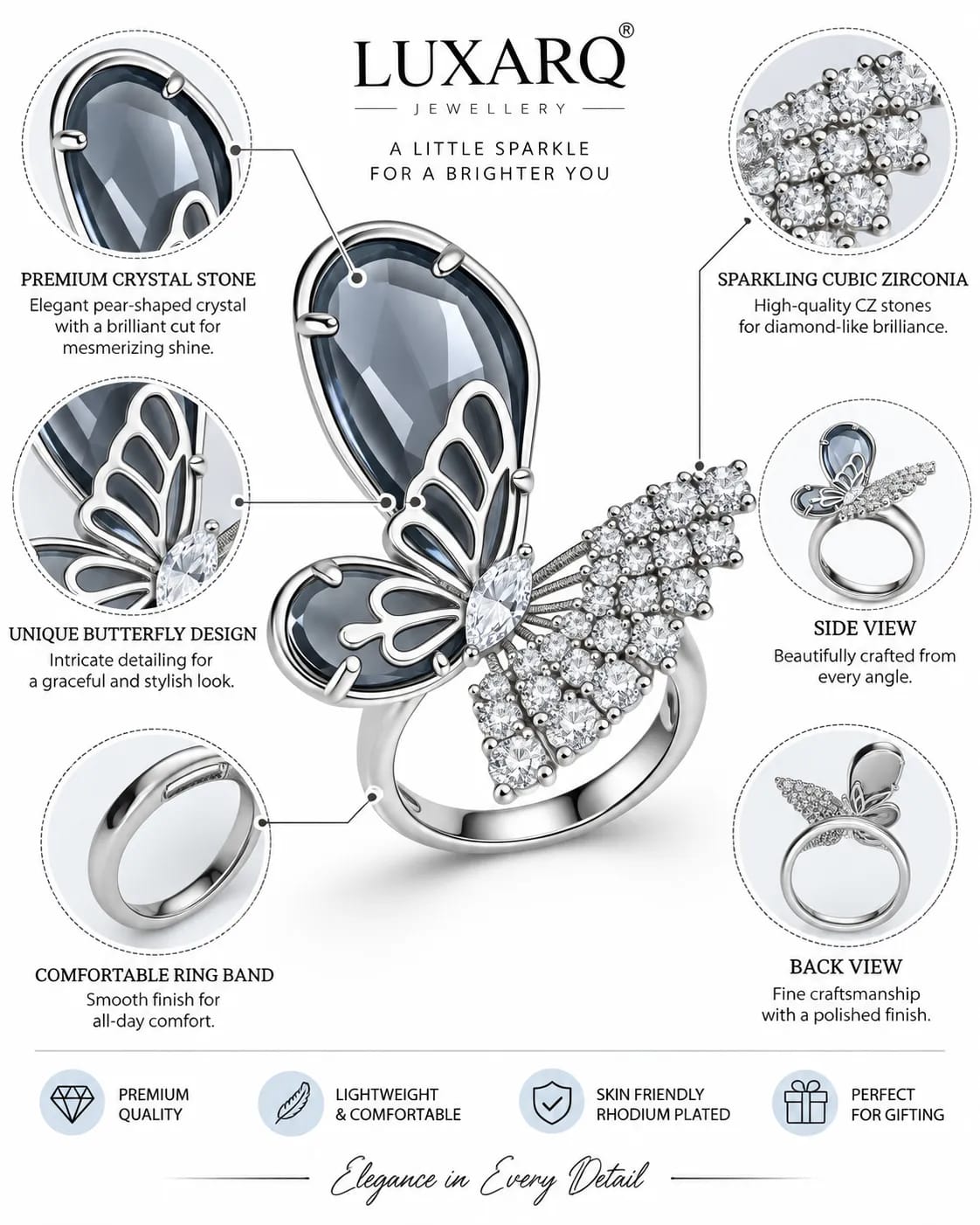 Aurelia Butterfly Silver-Tone Statement Ring