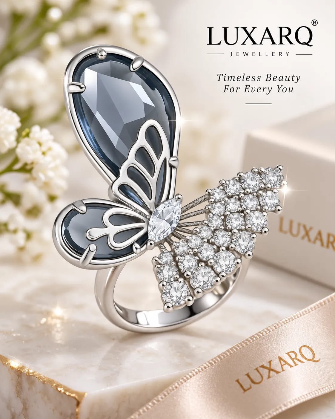 Aurelia Butterfly Silver-Tone Statement Ring