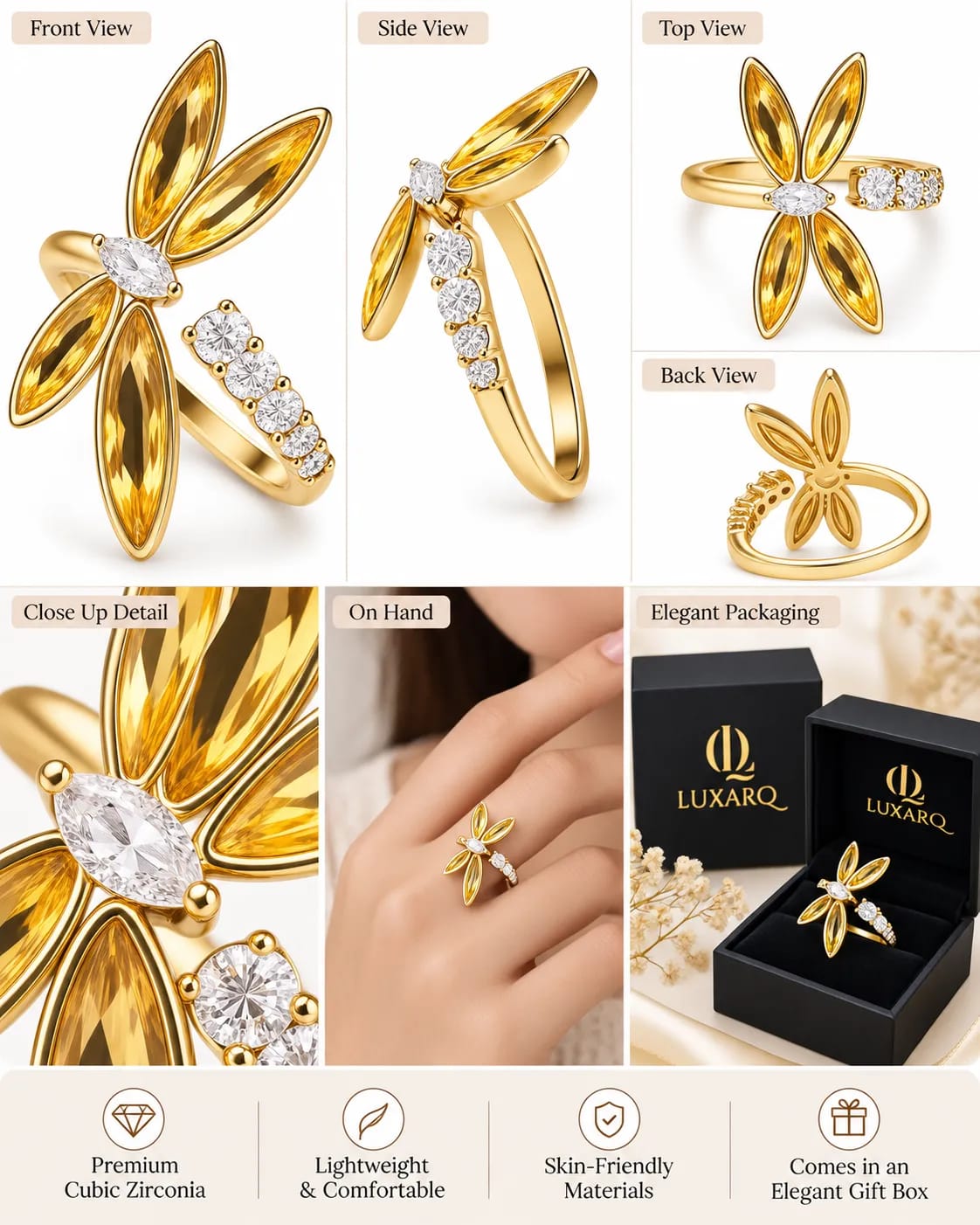 Marigold Floral CZ Statement Ring