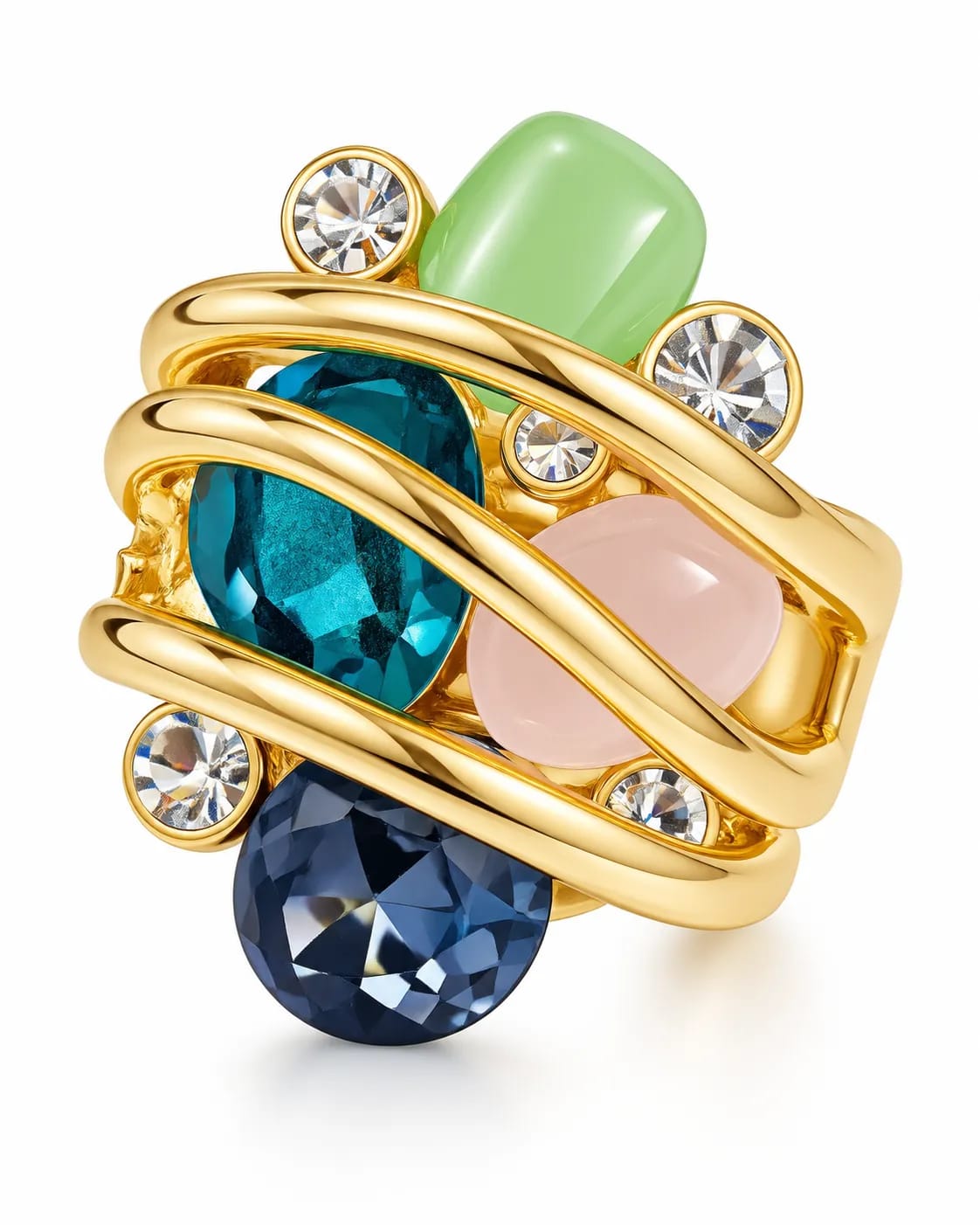 Colorielle Golden Multicolour Statement Ring