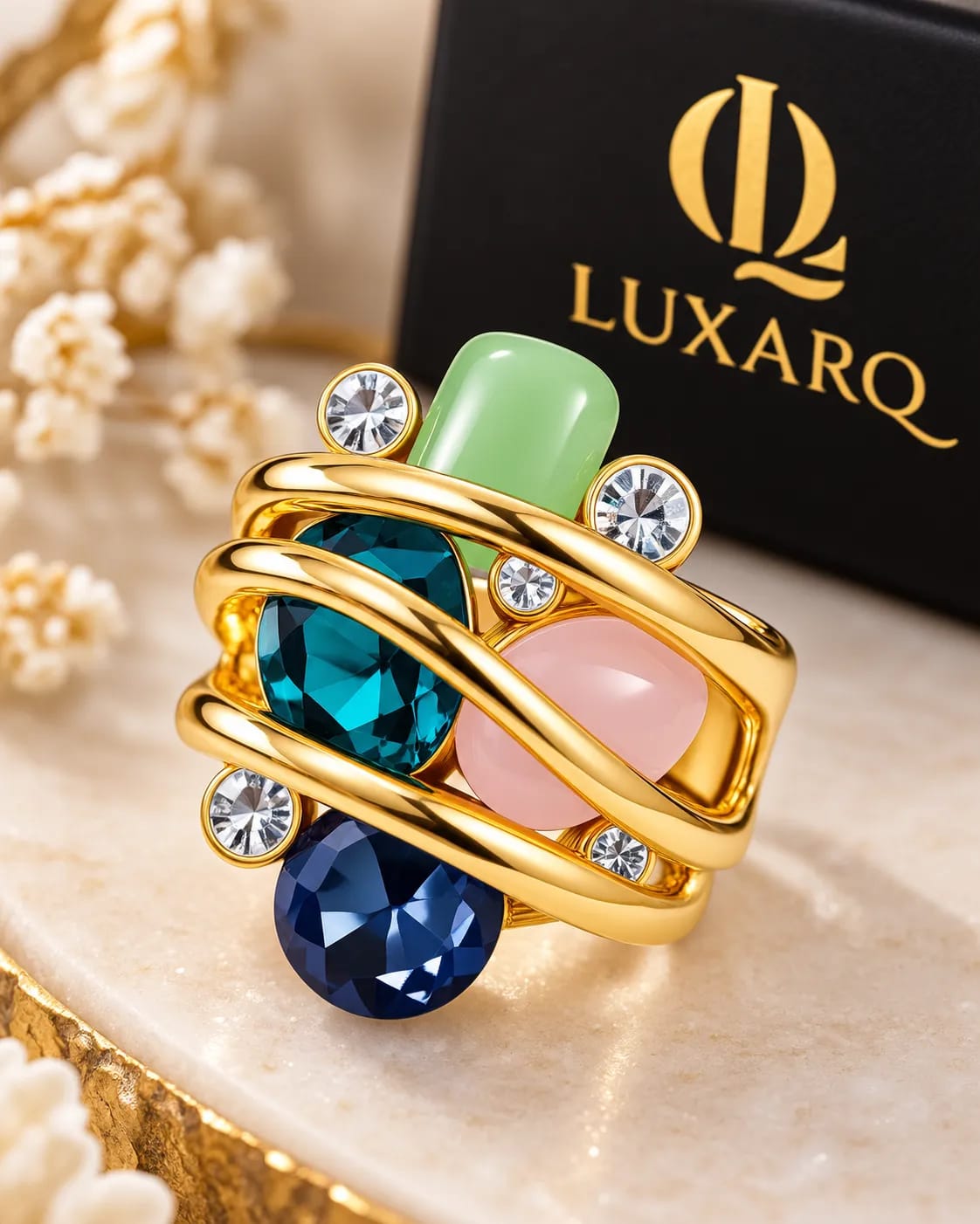 Colorielle Golden Multicolour Statement Ring