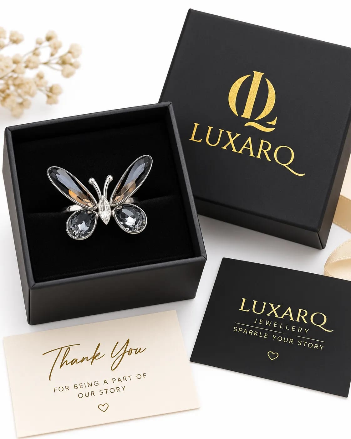 Lunessa Butterfly Rhodium Statement Ring