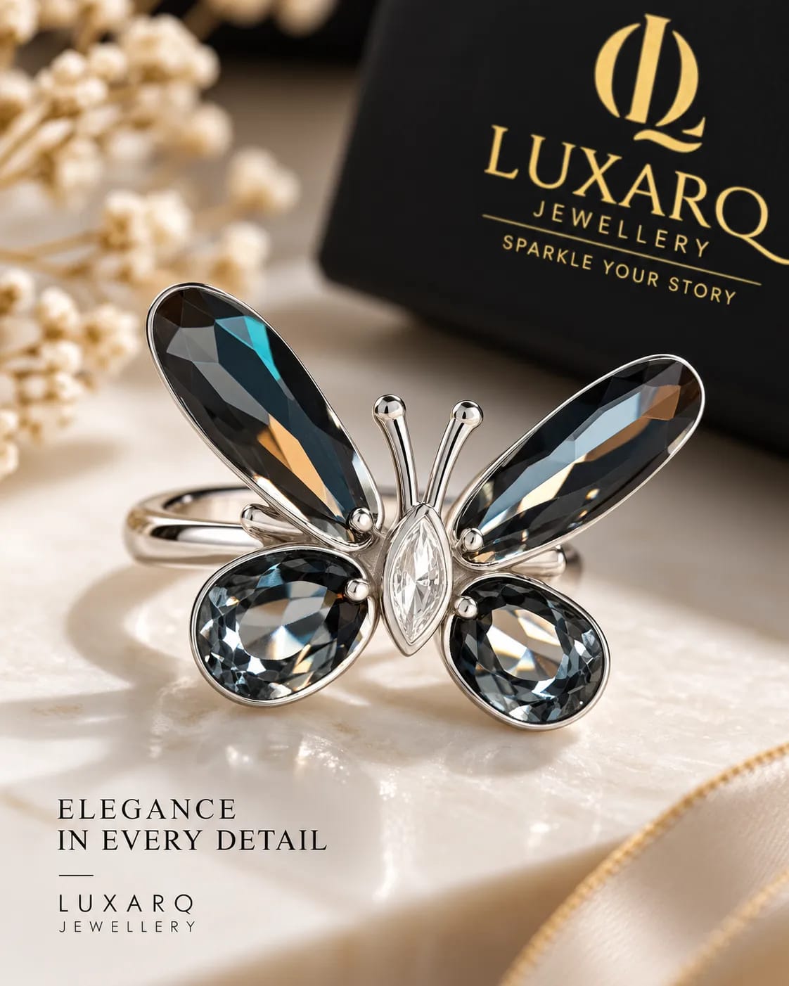 Lunessa Butterfly Rhodium Statement Ring
