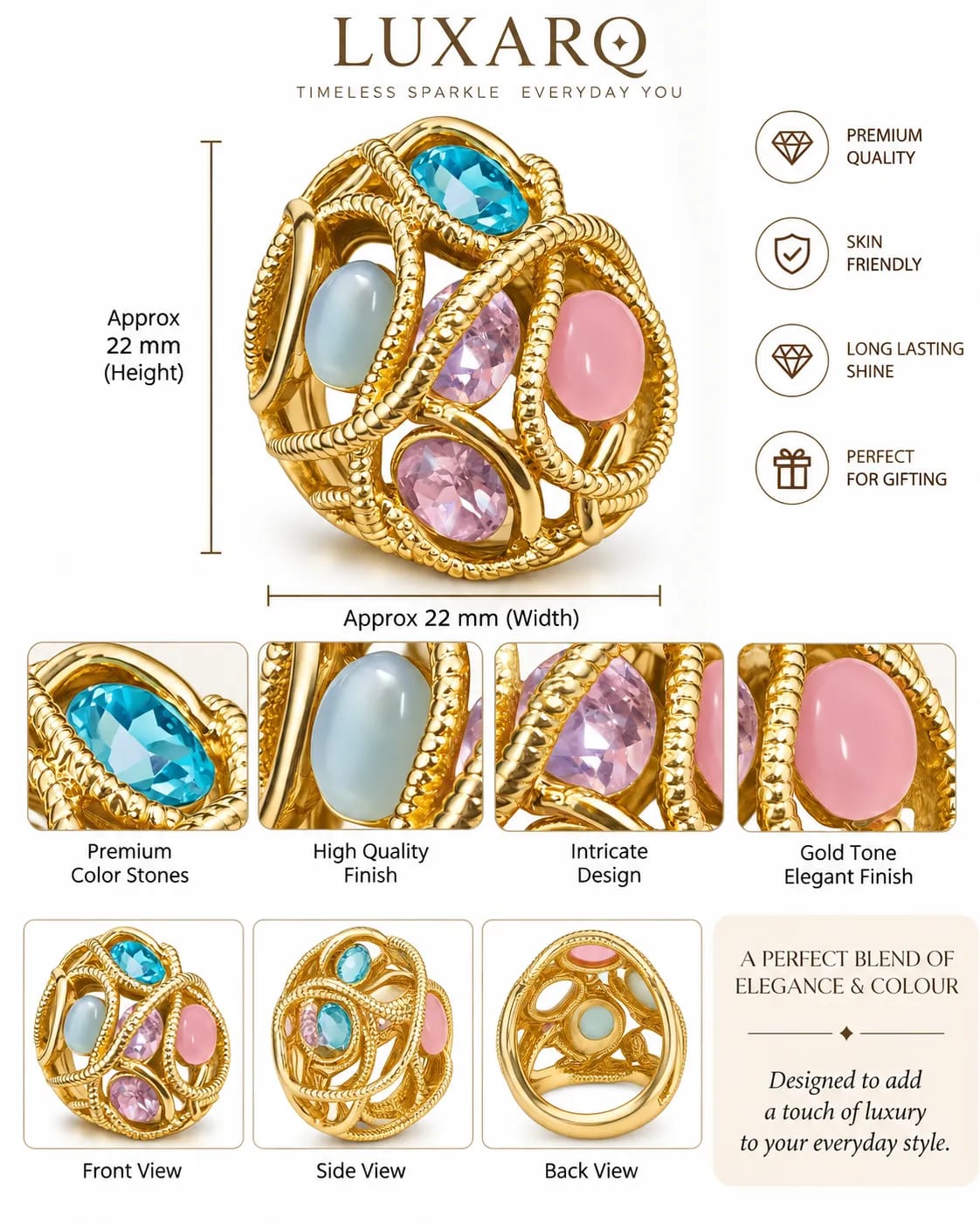 Miravelle Multicolour Oval Stone Statement Ring