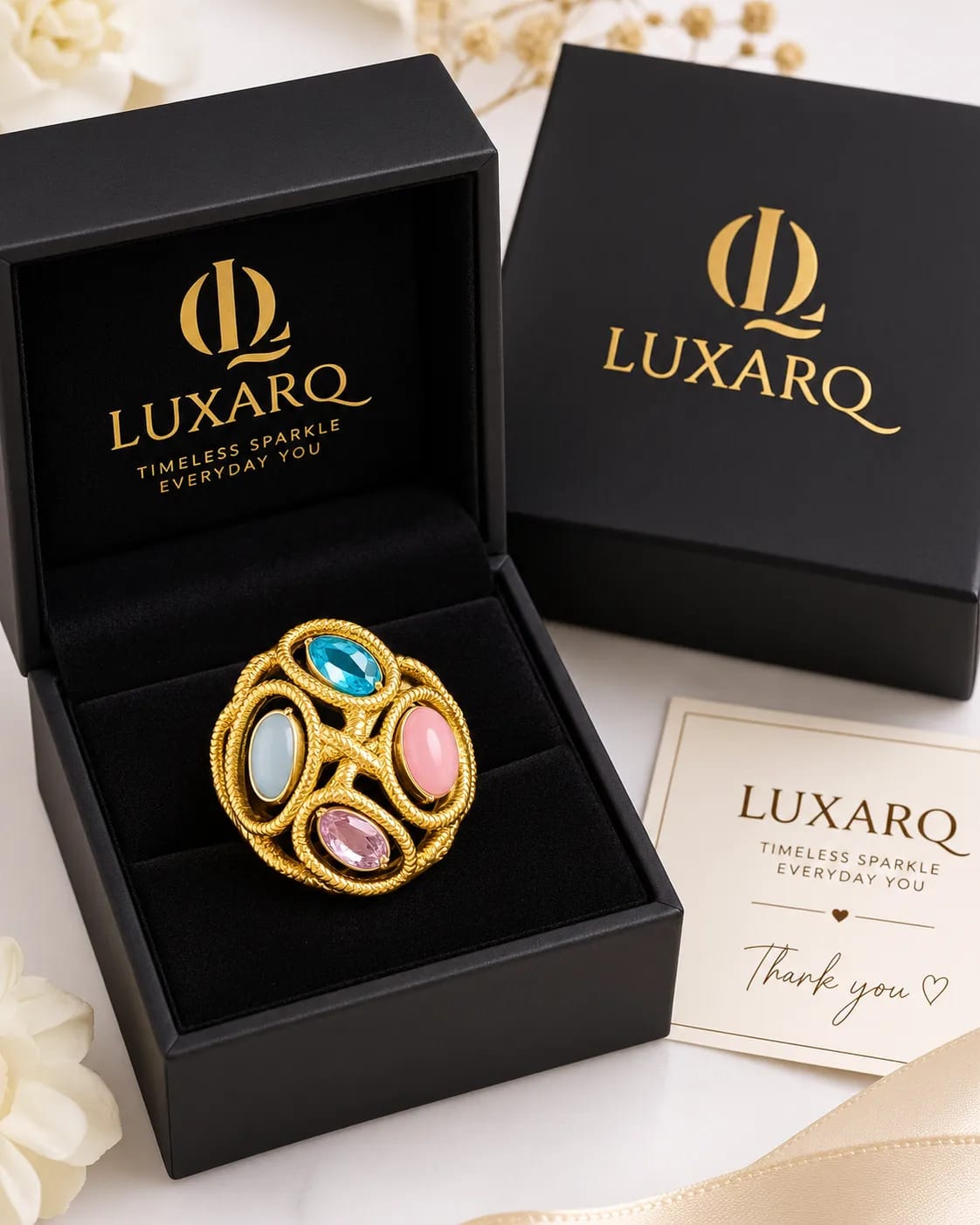 Miravelle Multicolour Oval Stone Statement Ring
