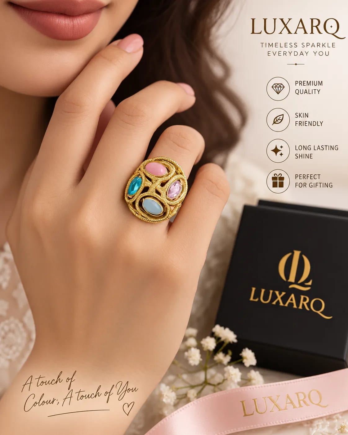 Miravelle Multicolour Oval Stone Statement Ring