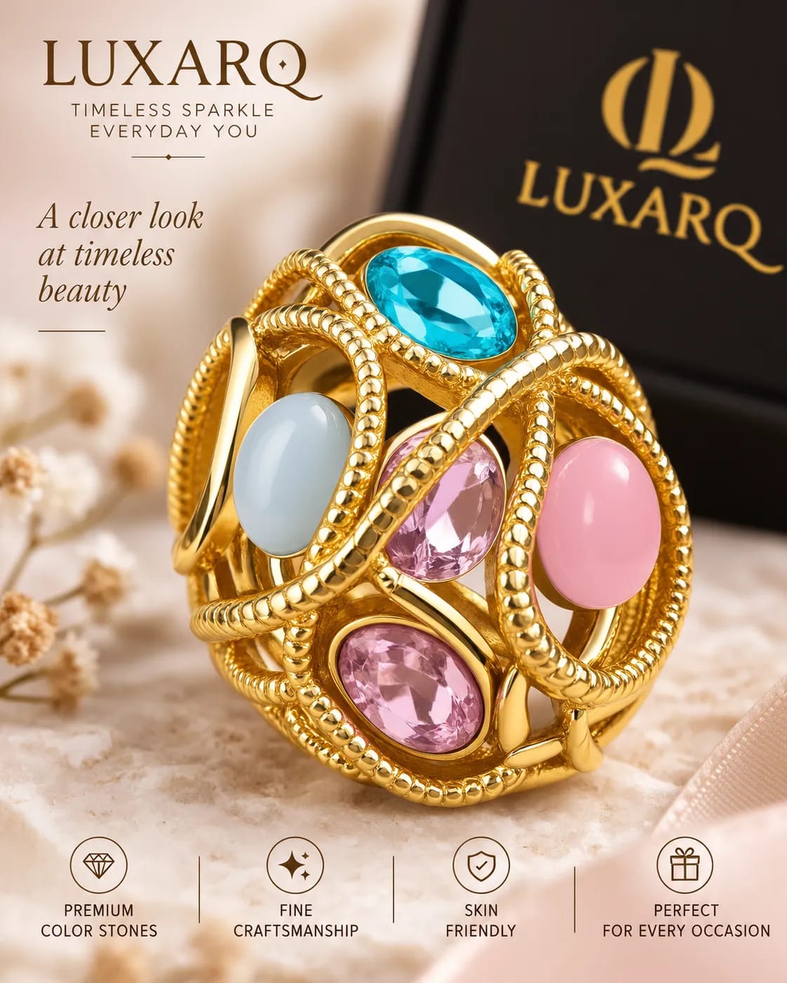 Miravelle Multicolour Oval Stone Statement Ring