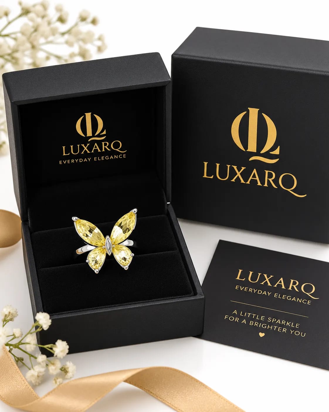 Butterfly Aurelia Yellow CZ Fashion Ring
