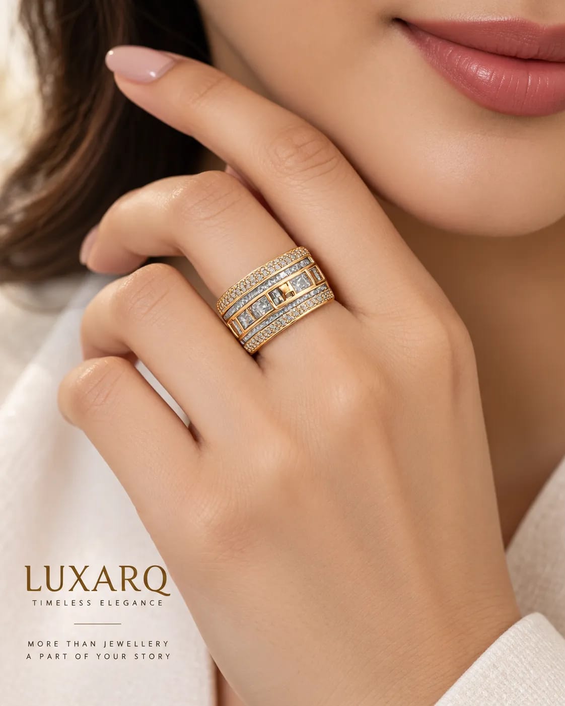 Celestra Gold CZ Statement Band Ring