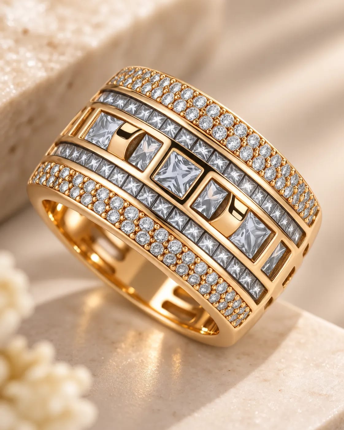 Celestra Gold CZ Statement Band Ring