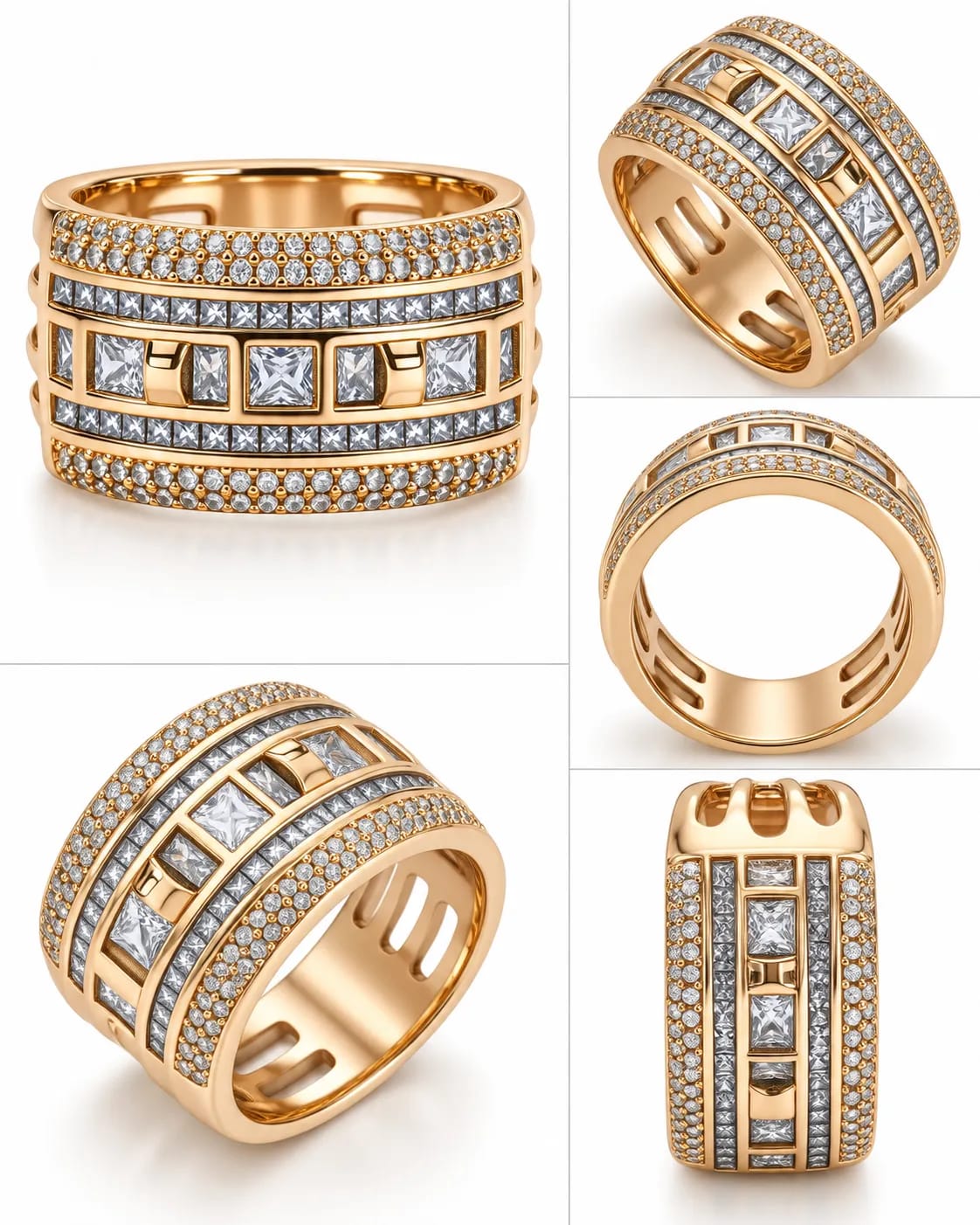 Celestra Gold CZ Statement Band Ring