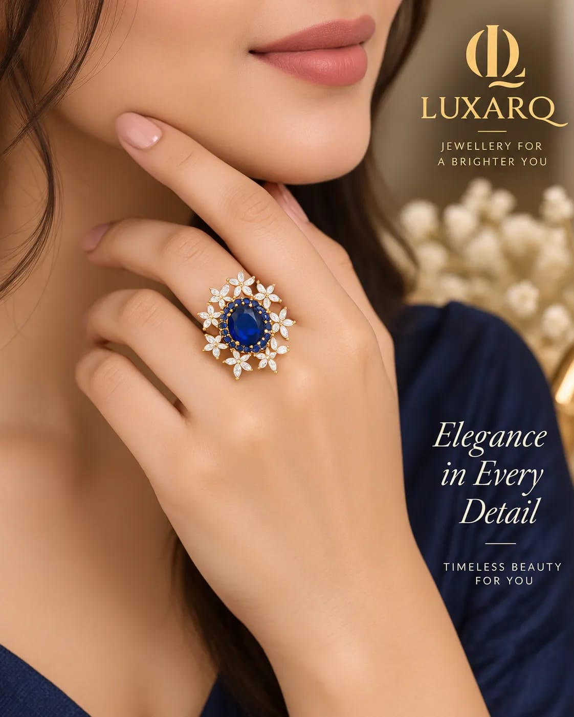 Azzura Blue Floral Statement Ring