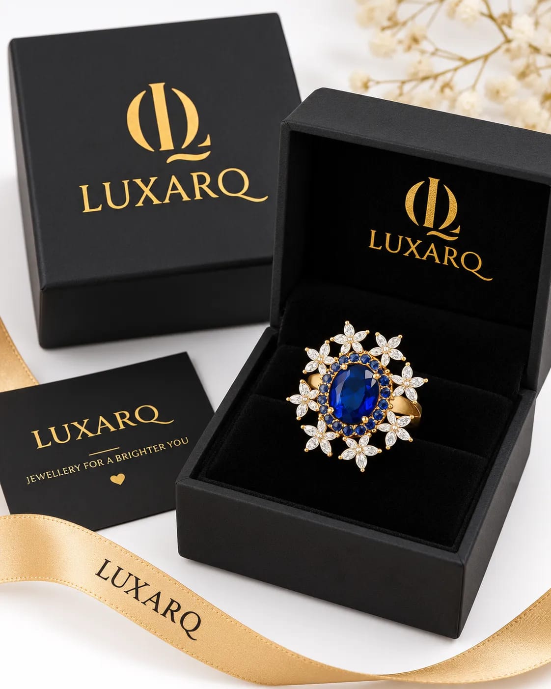 Azzura Blue Floral Statement Ring