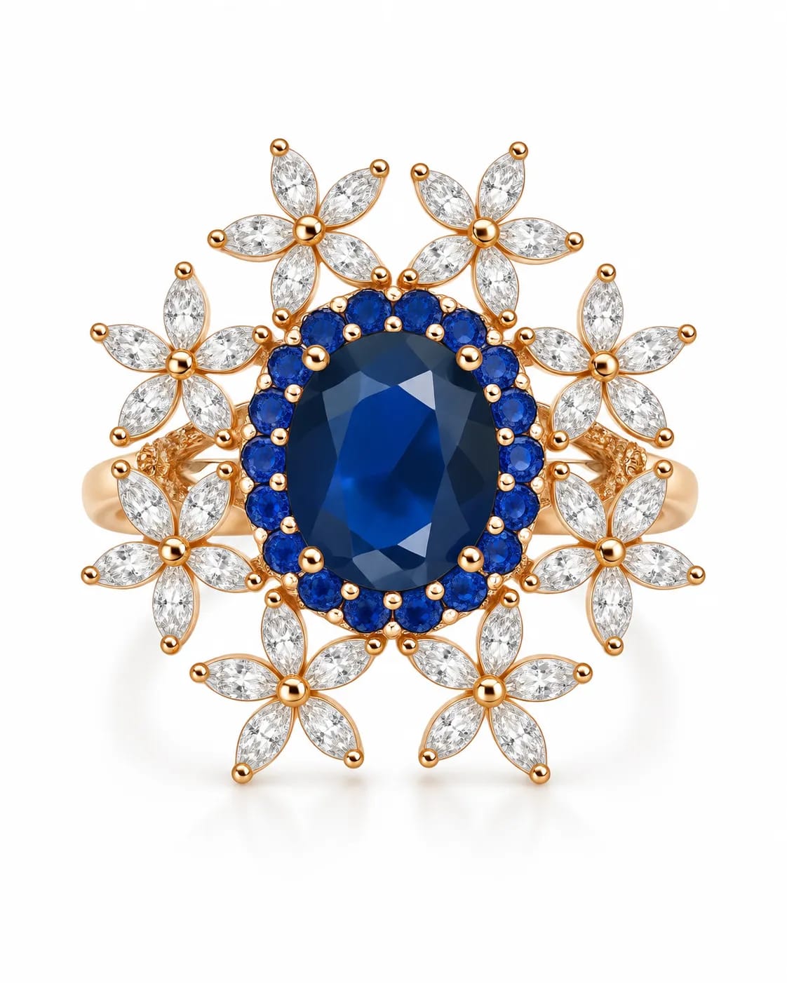 Azzura Blue Floral Statement Ring