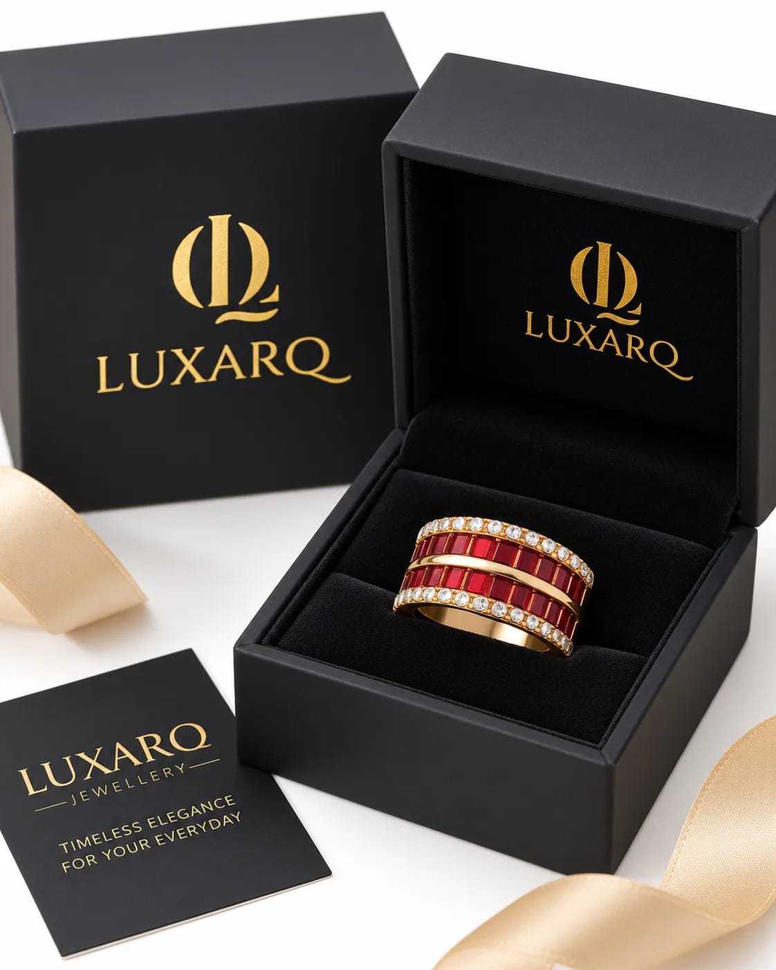 Rosavine Red Baguette Stone Statement Ring