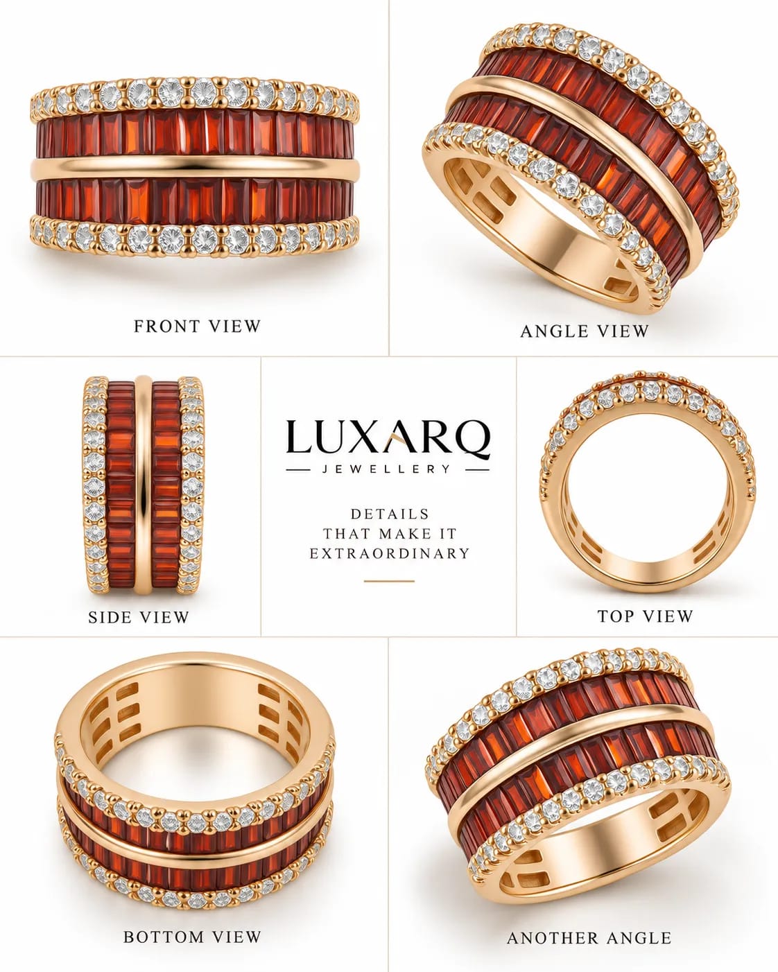 Rosavine Red Baguette Stone Statement Ring