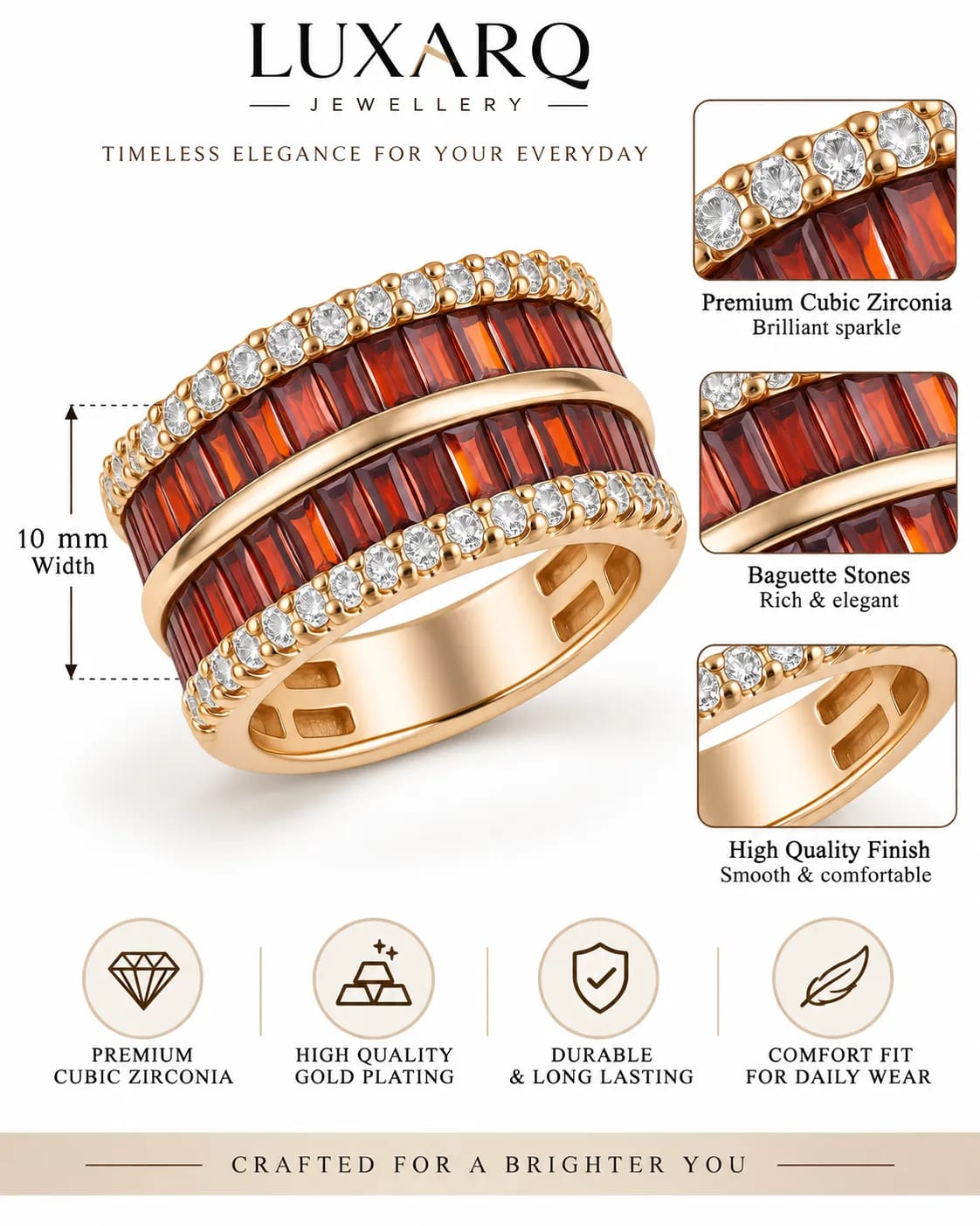 Rosavine Red Baguette Stone Statement Ring