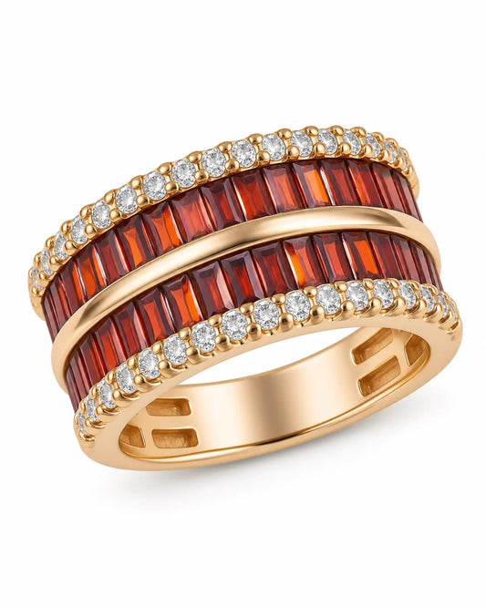 Rosavine Red Baguette Stone Statement Ring