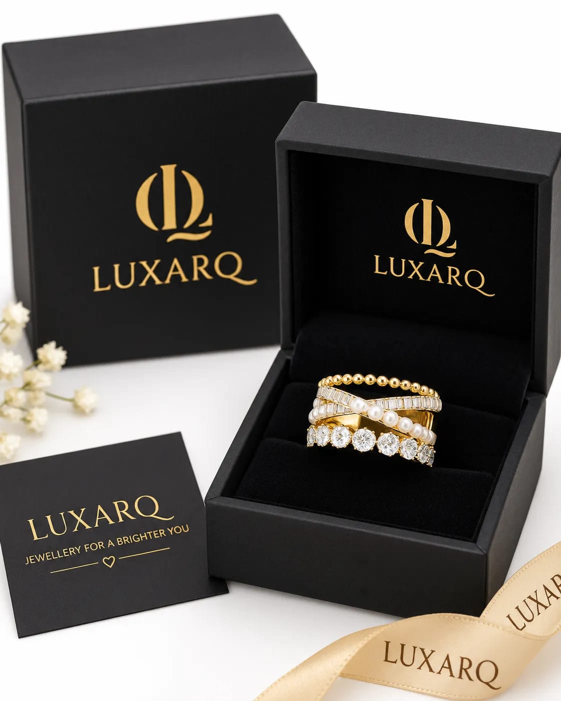 Pearlisse Cross-Cross Pearl CZ Statement Ring