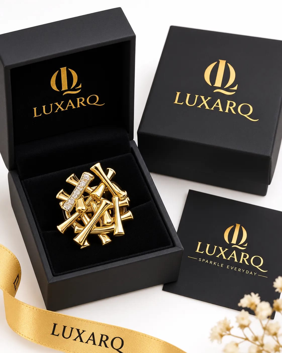 Orlina Gold CZ Sculptural Statement Ring