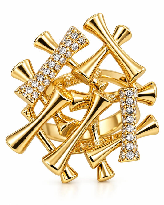 Orlina Gold CZ Sculptural Statement Ring