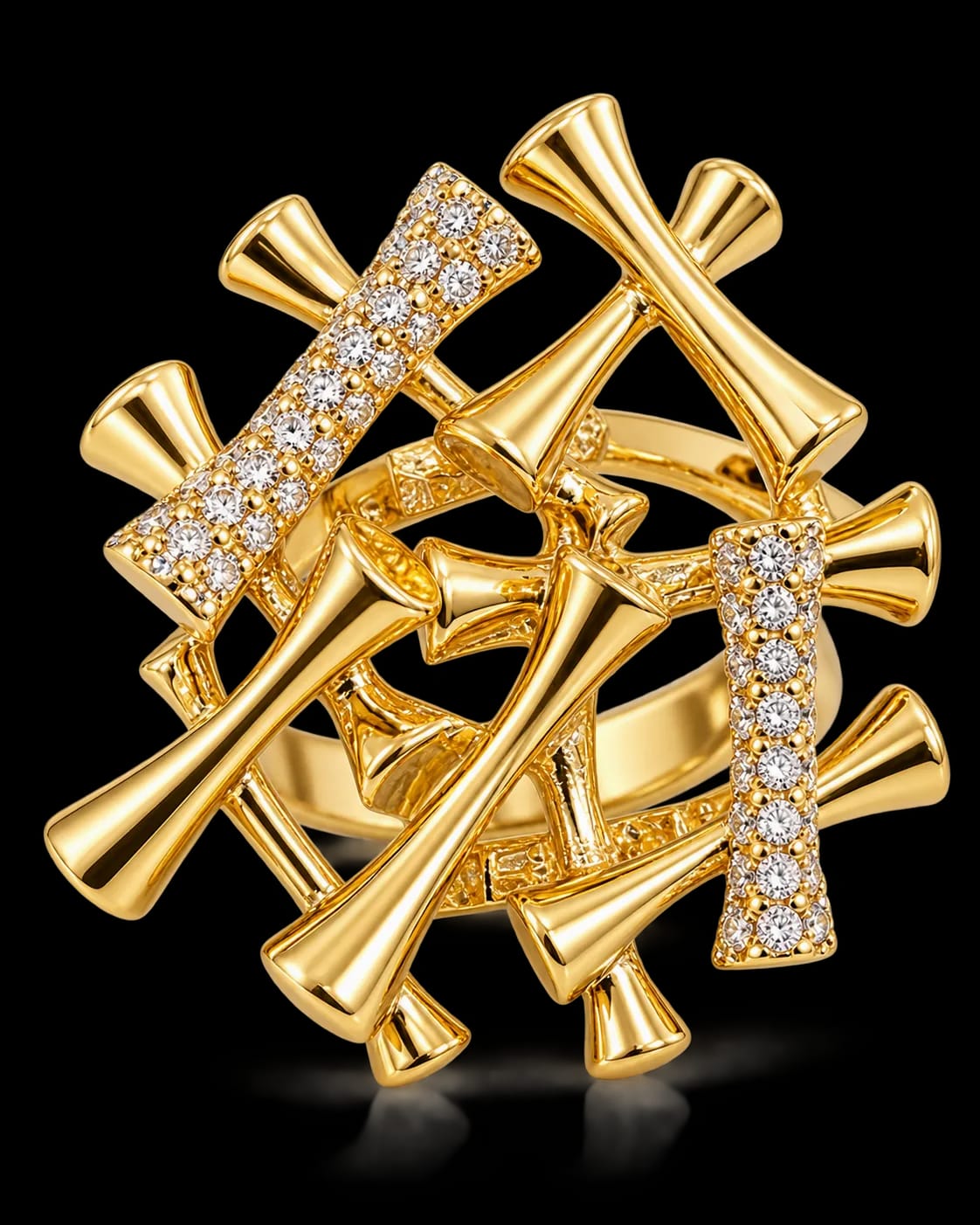 Orlina Gold CZ Sculptural Statement Ring