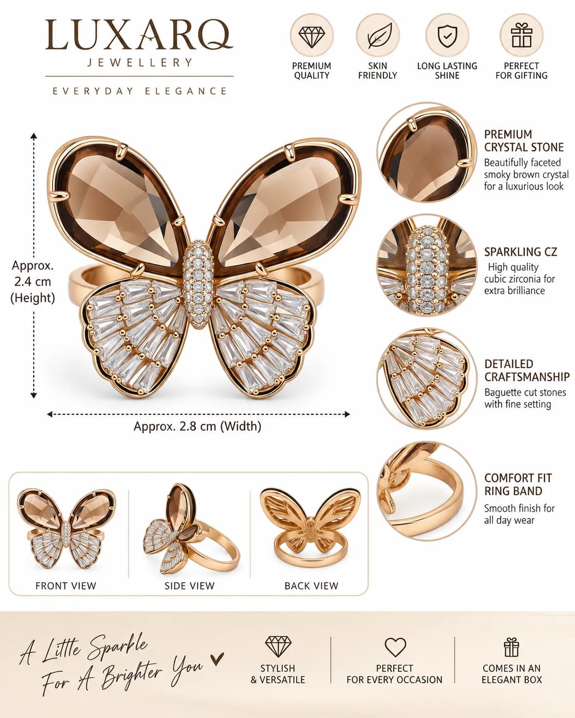 Noir Butterfly Rose Gold Statement Ring