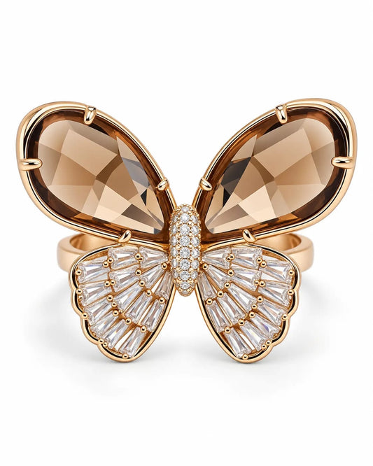 Noir Butterfly Rose Gold Statement Ring