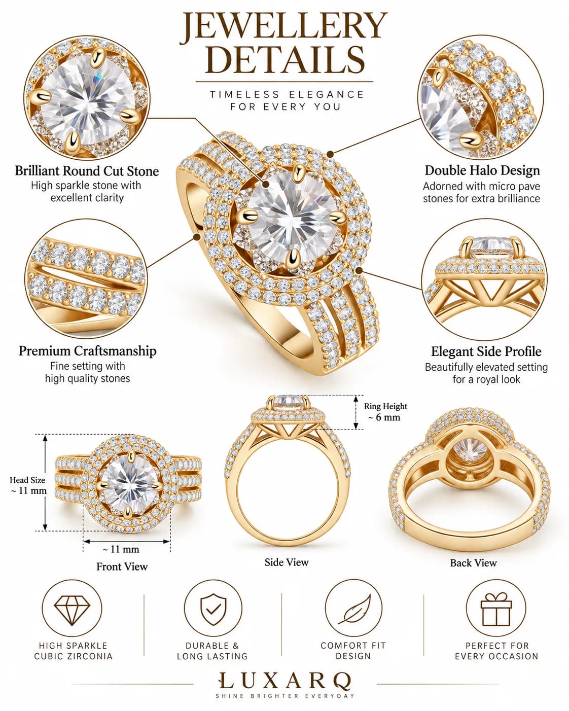 Seravelle Crystal Halo Statement Ring