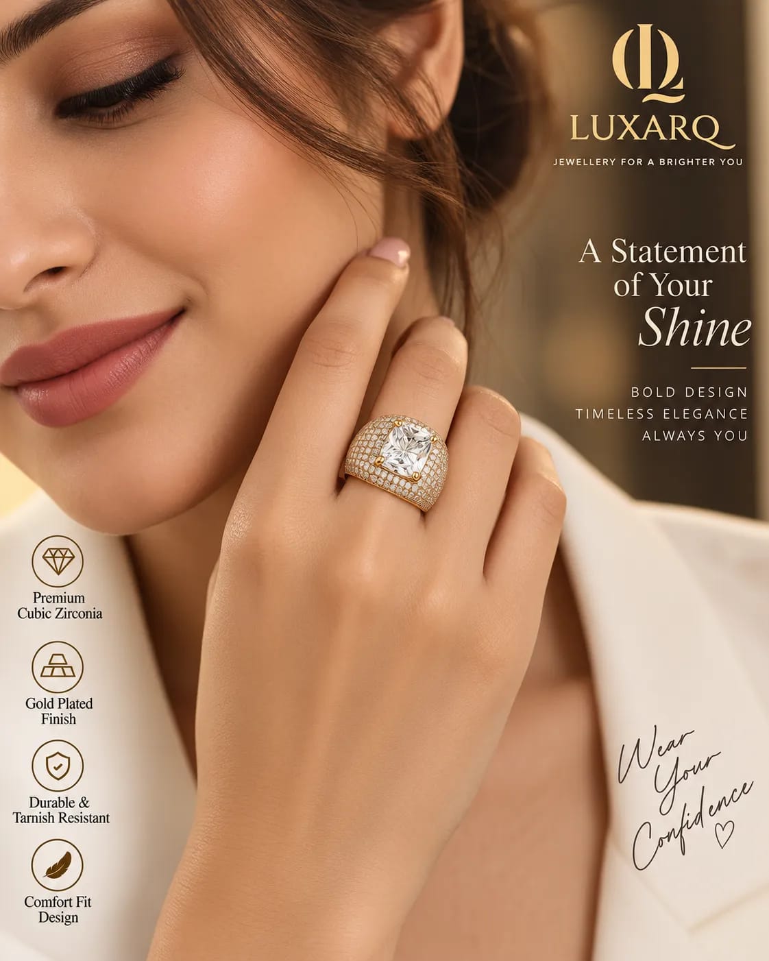 LUXARQ Cubic Zirconia Statement Ring