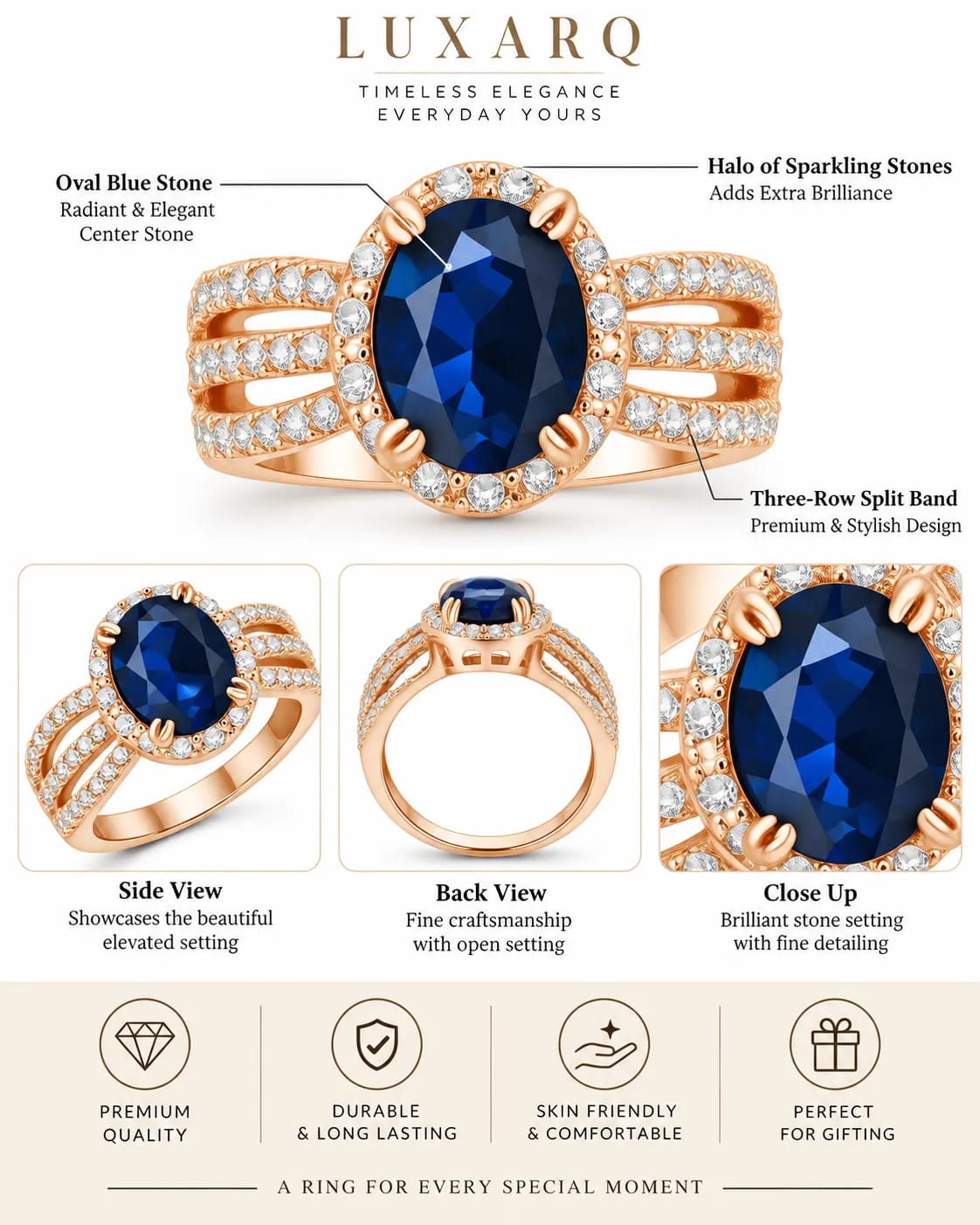 Azelle Blue Oval Statement Ring