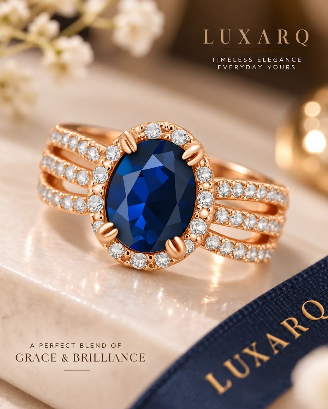 Azelle Blue Oval Statement Ring