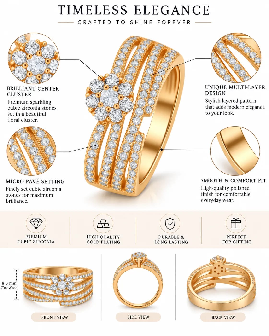 Valencia Multi-Layer Gold Statement Ring