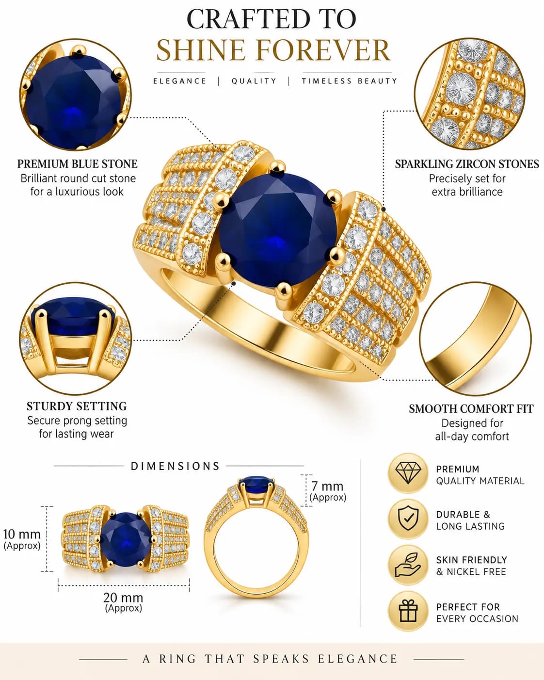 Veloura Blue Stone Statement Ring