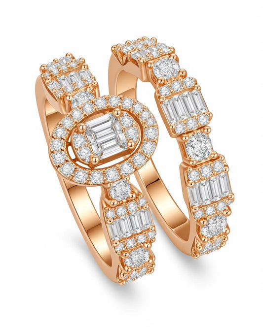 Ravelle Rose Gold CZ Ring Set
