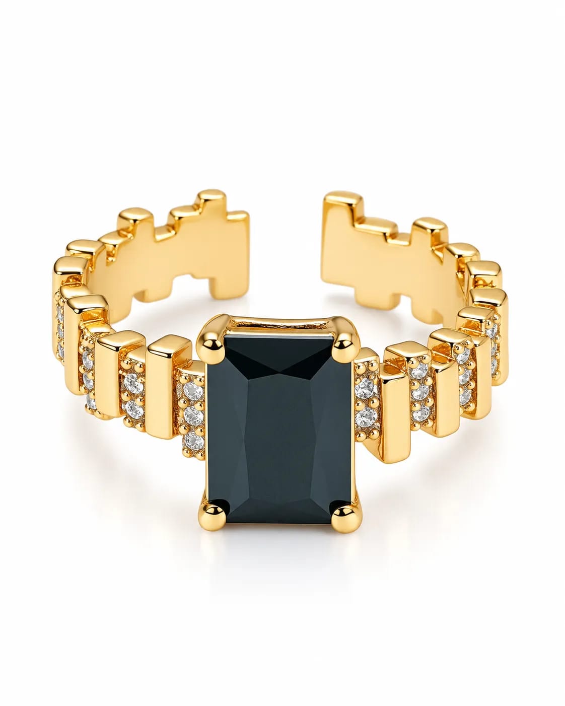 LUXARQ Black Stone Gold Plated Statement Ring