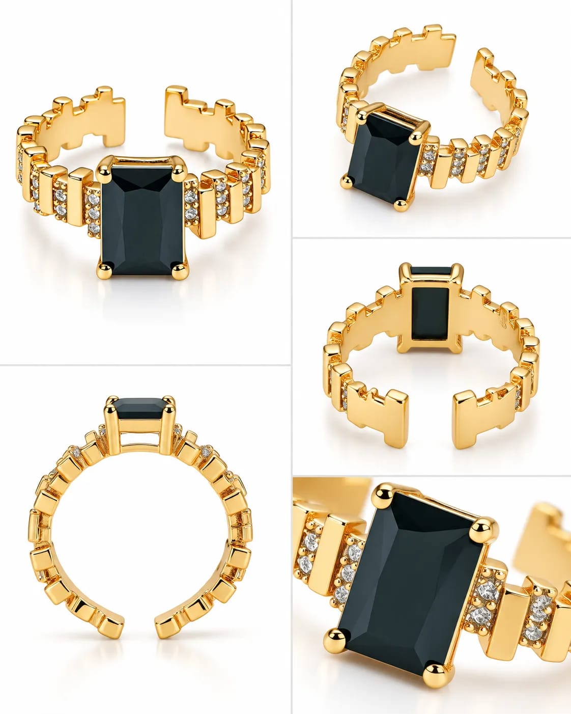 LUXARQ Black Stone Gold Plated Statement Ring
